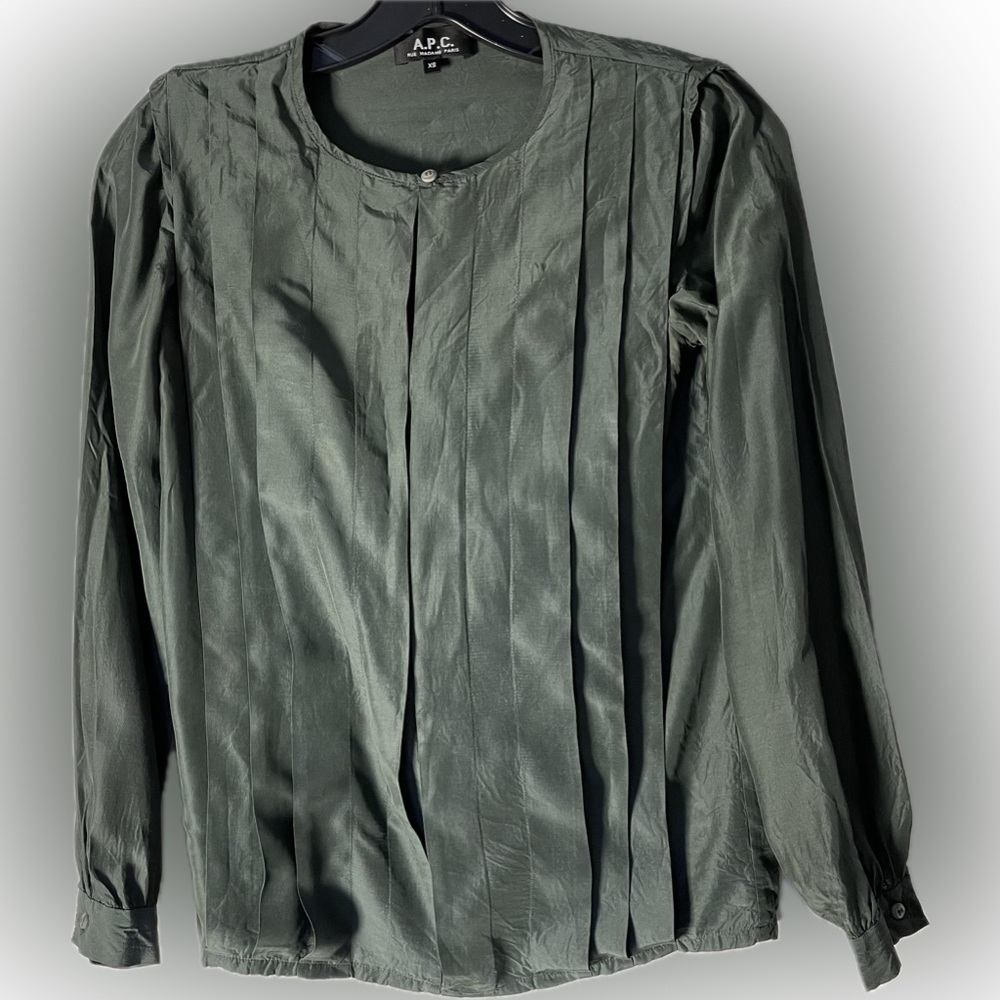A.P.C. Army Green Silk Blouse